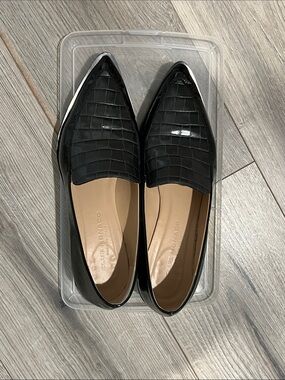 Club Monaco Black Croc-Embossed Pointed Loafers